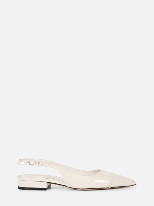 SAPATILHA EM COURO VERNIZ MARIE OFF WHITE SLINGBACK BICO FINO