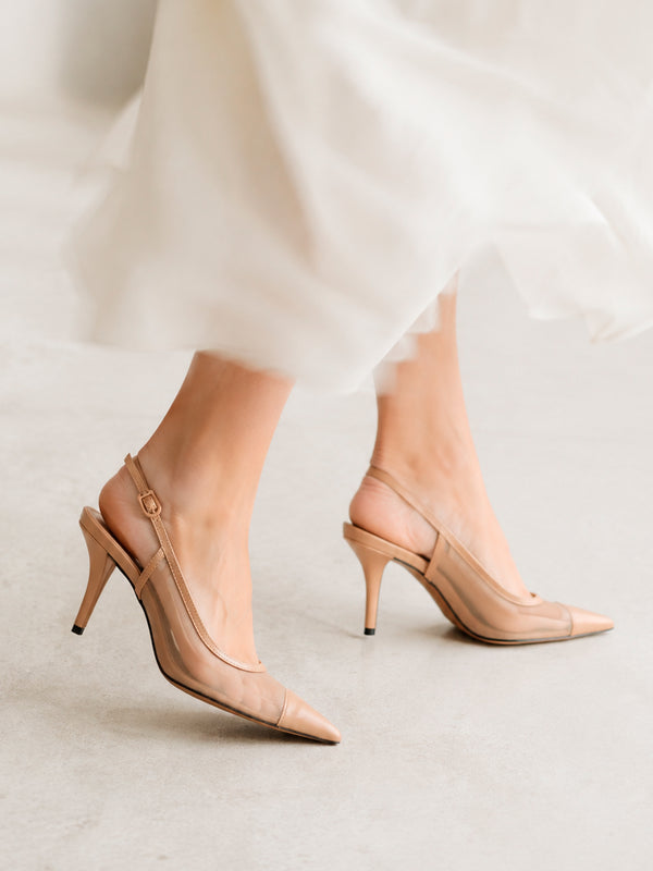 SCARPIN EM TELA JOLIE NUDE SALTO MÉDIO FINO