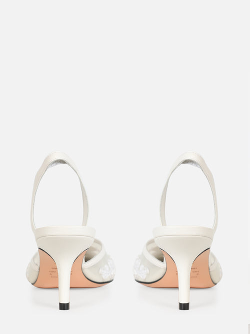 SCARPIN EM TELA BORBADA BELLE OFF WHITE SALTO MÉDIO FINO