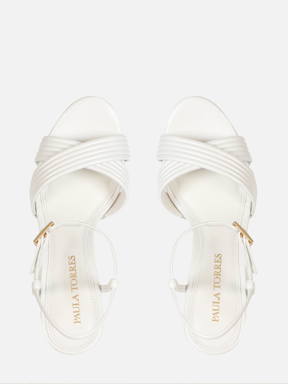 SANDÁLIA EM COURO METALIZADO HOLLY OFF WHITE SALTO BAIXO BLOCO