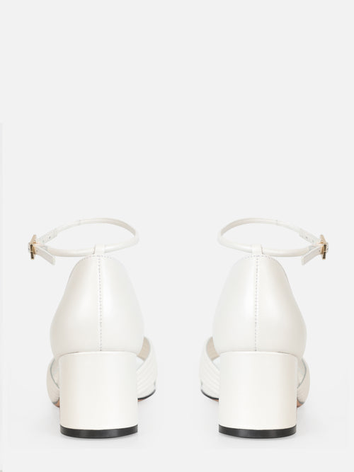 SANDÁLIA EM COURO METALIZADO HOLLY OFF WHITE SALTO BAIXO BLOCO