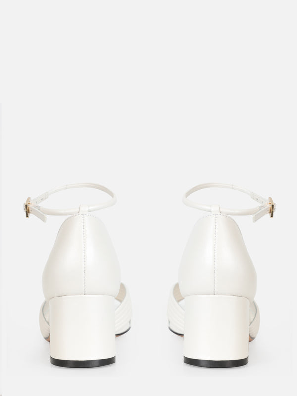 SANDÁLIA EM COURO METALIZADO HOLLY OFF WHITE SALTO BAIXO BLOCO