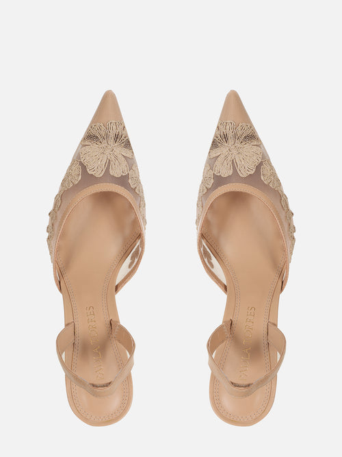 SCARPIN EM TELA BORBADA BELLE NUDE SALTO MÉDIO FINO
