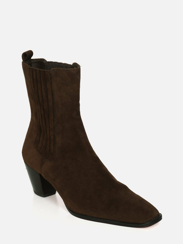 BOTA DE CAMURÇA CICI CAFÉ CHELSEA SALTO MÉDIO