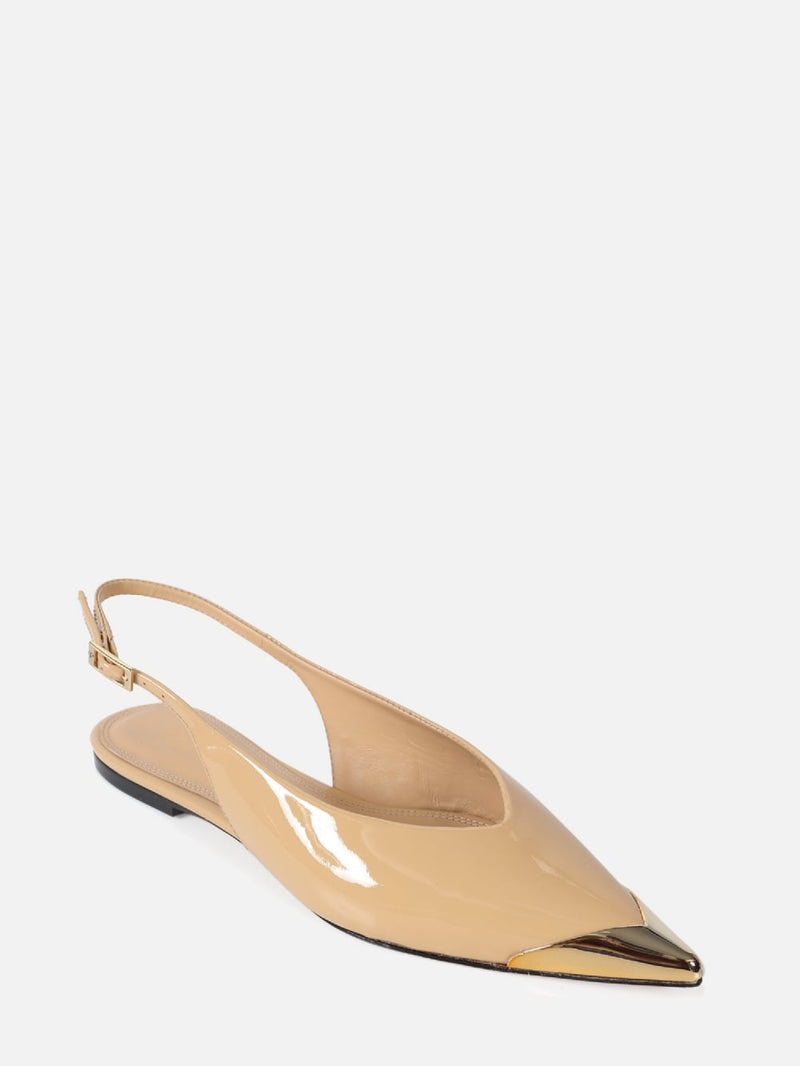 SAPATILHA DE COURO VERNIZ LIZ NATURAL BICO FINO